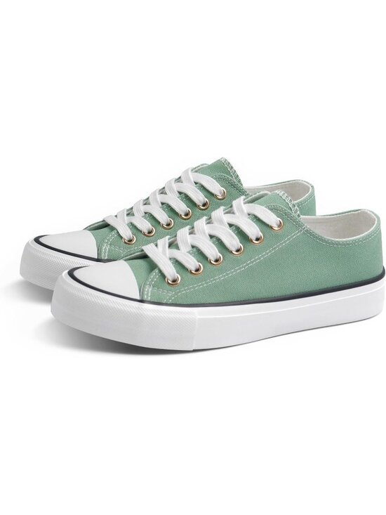 Shoes - Women's Green Canvas Low Top and Lace up Fashion Classic Flexible Sneakers